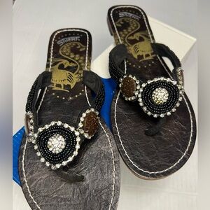 Shiekh Black and Silver Beaded Sandals